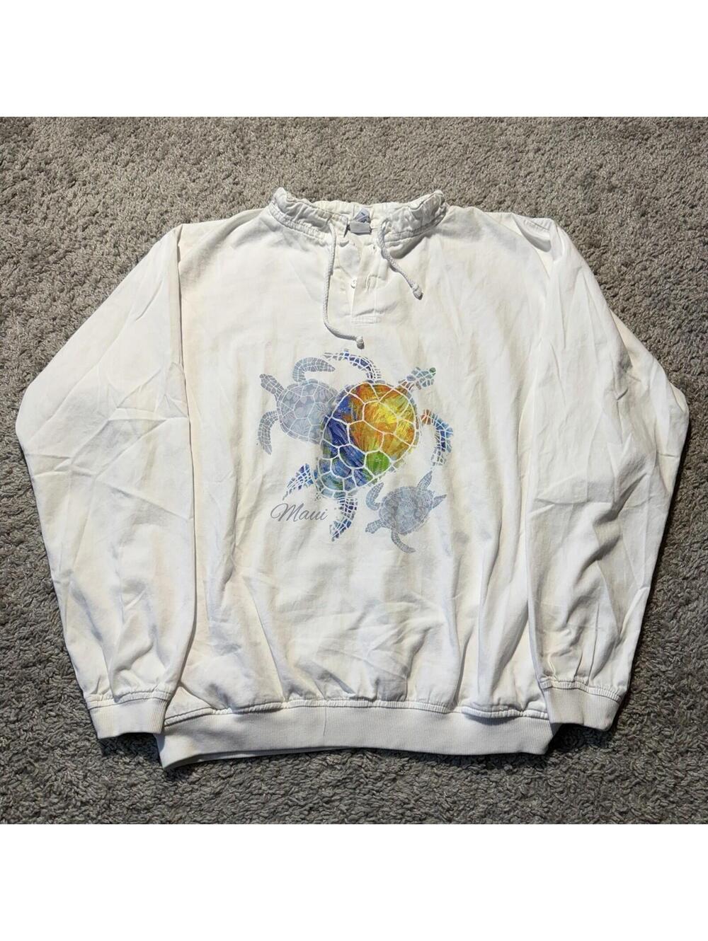 Crazy Shirts Hawaii Long sleeve Women's 100% Cotton Pullover White Henley Large